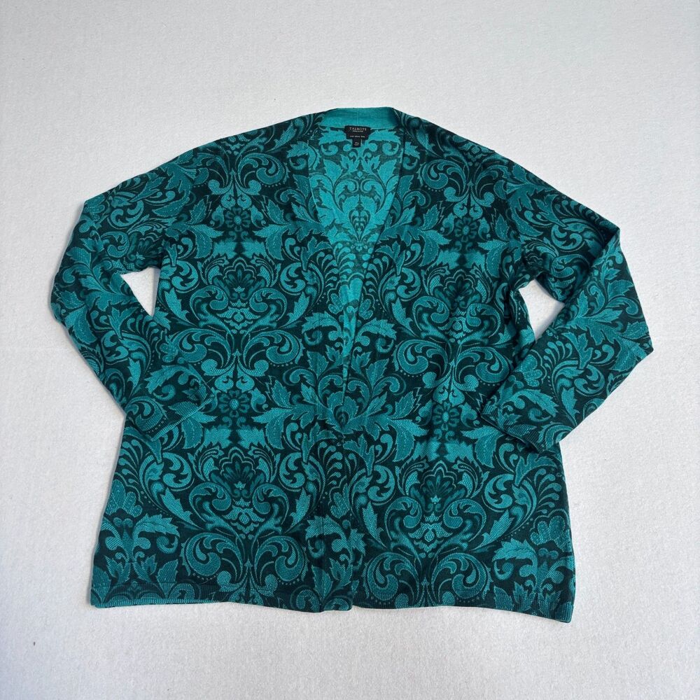Talbots Merino Wool Cardigan Sweater Womens 1XP Paisley Green Lightweight Open